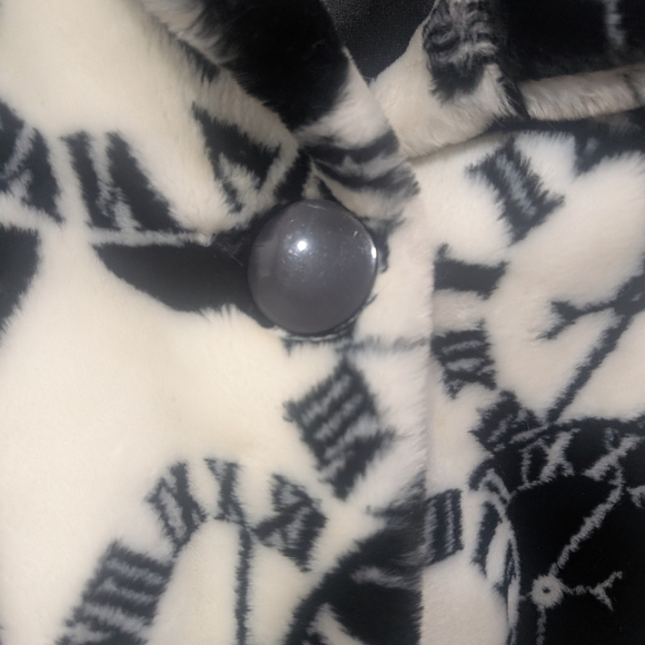 Vintage Black and White Roman Numerical Clock Pattern Coat Faux Fur Women 44 M - Picture 2 of 9